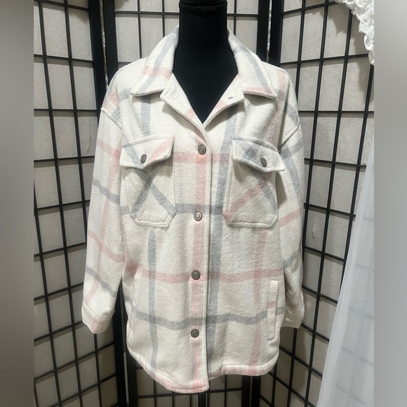ASHLEY BY 26 INTERNATIONAL OUTERWEAR, GRAY PINK WHITE, FLANNEL,JACKET SIZE M - Picture 6 of 9